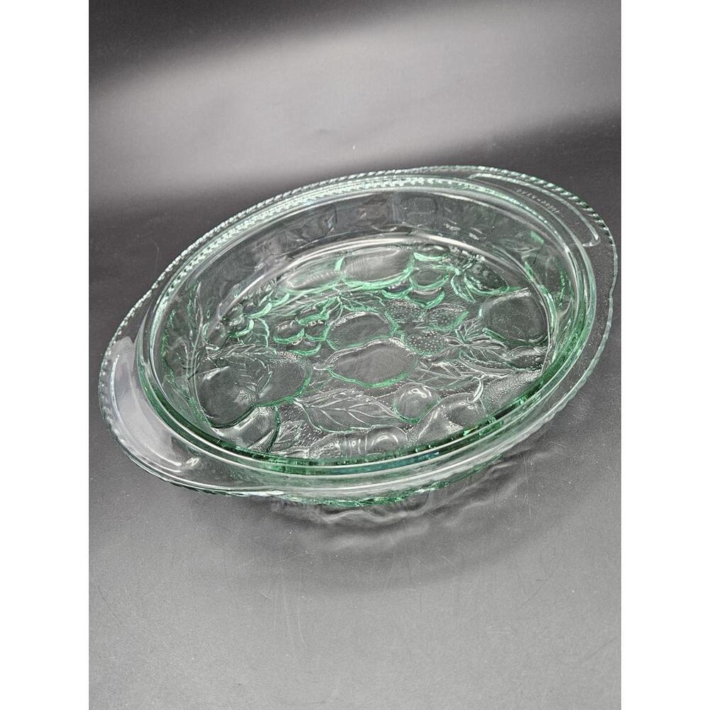Libbey Orchard Fruit Green Glass 3 Qt Round Casserole Dish Base 11.25" No Lid